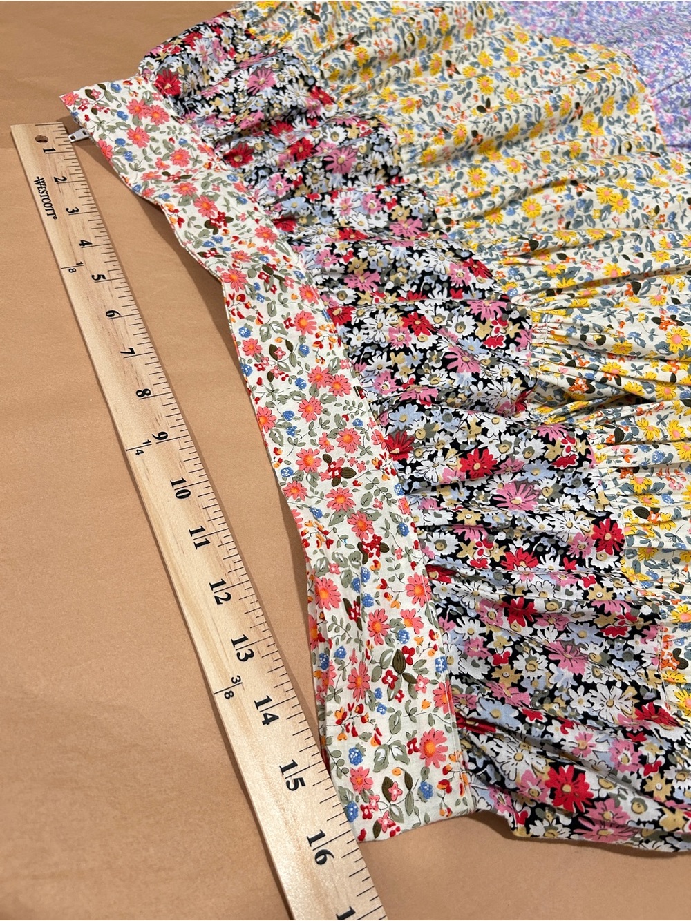 Floral Tiered Coastal Cowgirl Patchwork Prairie Skirt in Yellow, Purple, & Pink - Picture 6 of 7